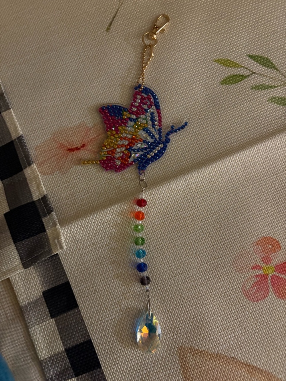 Multicolor Beaded Butterfly Charm with Crystal Drop